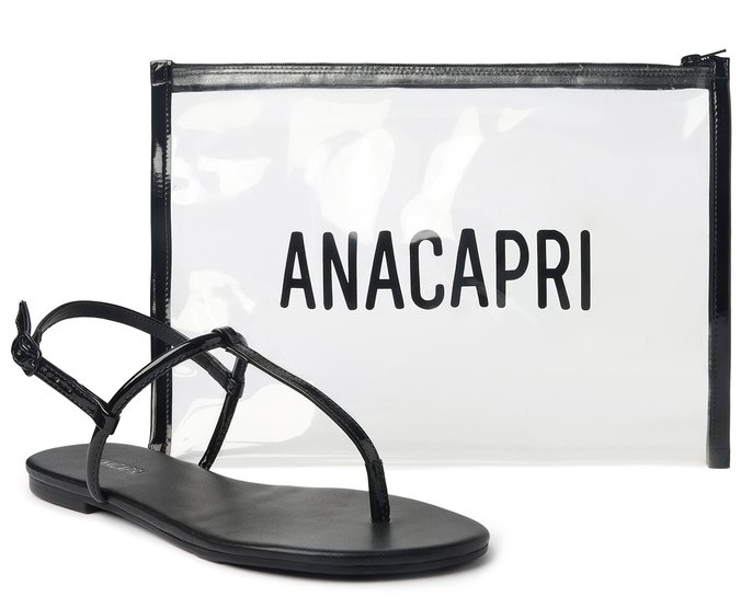 Kit Sandália Rasteira Preta Slim e Necessaire | Anacapri
