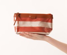 Necessaire Média Listras Vinil Laranja