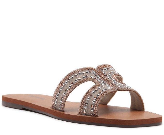 Rasteira Tira H Pedraria Bege