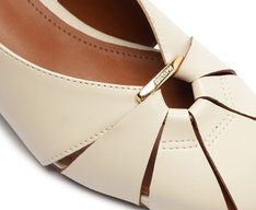Sapatilha Slingback Salto Bloco Recortes Vazado Fivela Branca