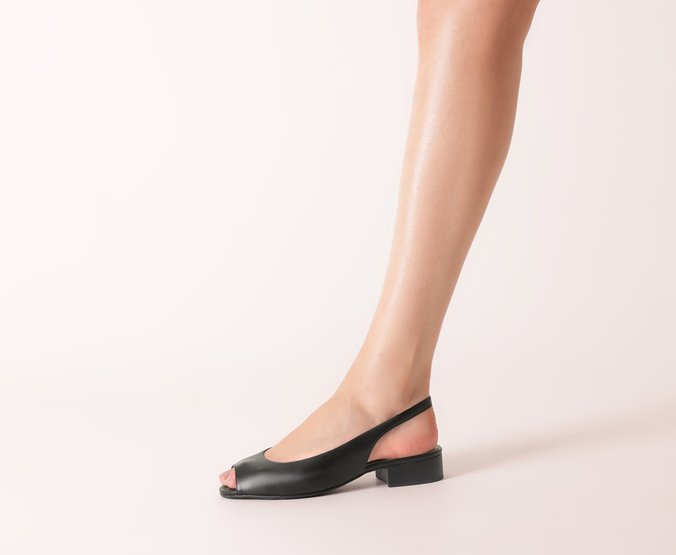 Sapatilha Slingback Peep Toe Preta
