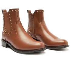 Bota Chelsea Cano Curto Tachas Marrom
