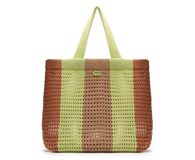 Bolsa Shopping Grande Crochê Marrom e Verde