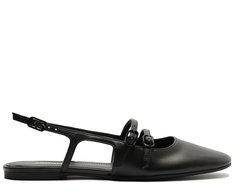 Sapatilha Slingback Bico Quadrado Tiras Preta