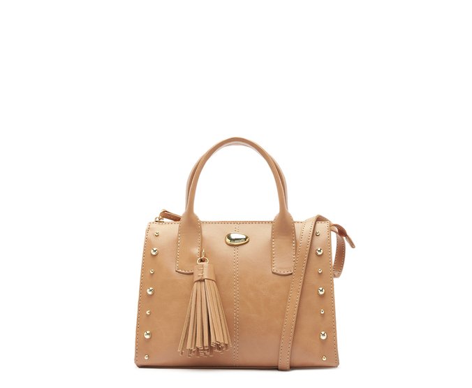 Bolsa Tote Pequena Tachas Marrom Canela