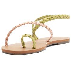 Rasteira Tira Trançada De Encaixe  Blush e Verde