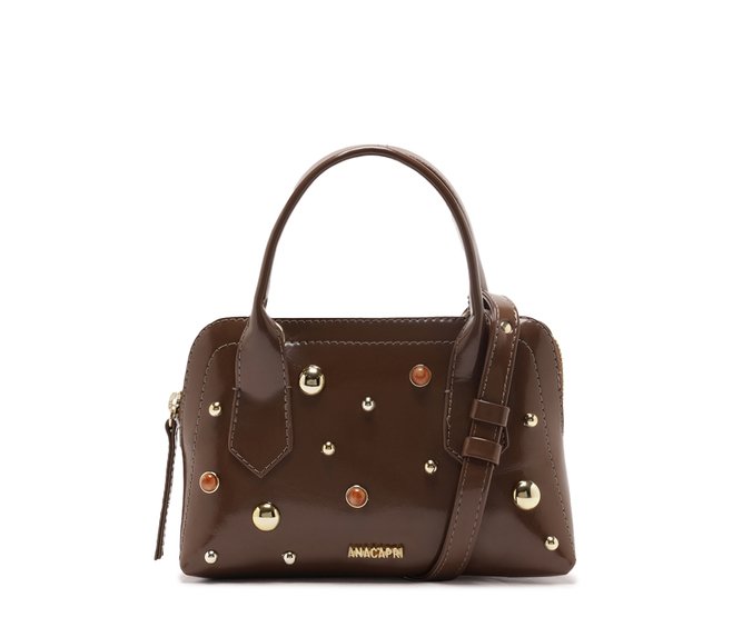 Bolsa Tote Média Pedrarias e Tachas Marrom