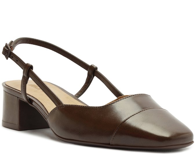 Sapatilha Slingback Salto Bloco Ponta Preto