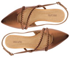 Sapatilha Slingback Salto Bloco Tranças Bronze