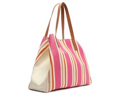 Bolsa Shopping Grande Lona Tricolor Rosa e Laranja