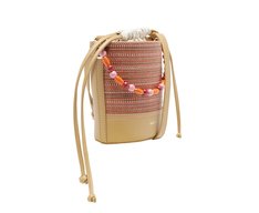 Bolsa Bucket Pequena Missangas Laranja E Marrom