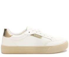 Tênis Detalhe Tag Branco e Dourado
