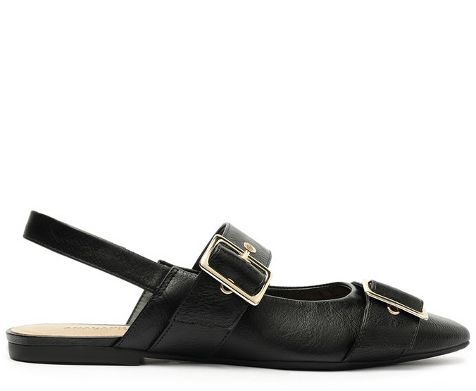 Sapatilha Slingback Tiras Fivela Preta