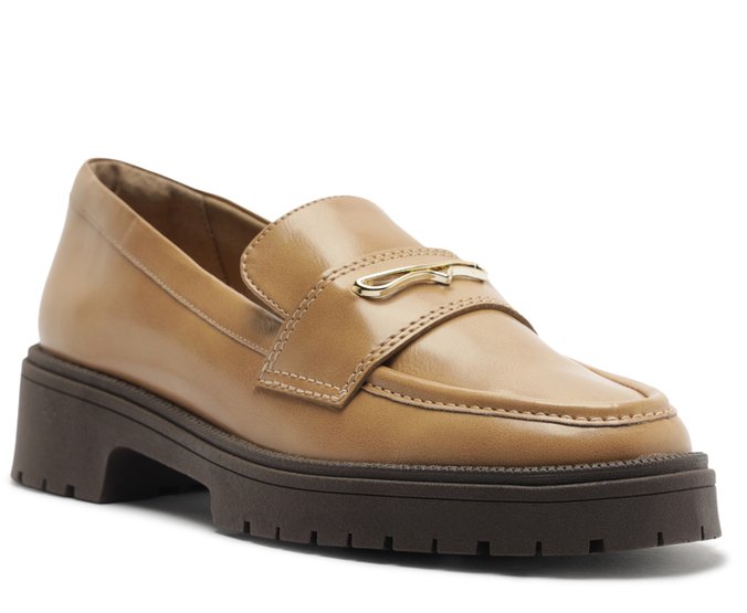 Mocassim Sola Tratorada Detalhe Metal Bege
