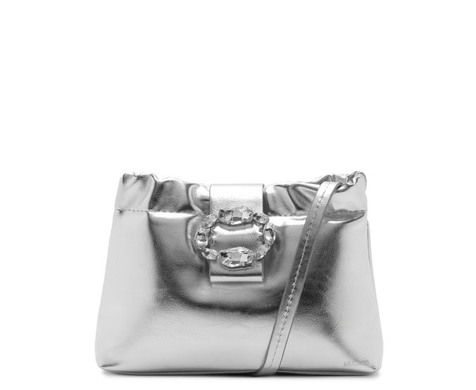 Bolsa Tiracolo Pequena Detalhe Pedraria Prateada