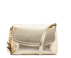 Bolsa Tiracolo Pequena Chaveiro Flor Dourada