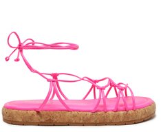 Sandália Papete Amarração Rosa Neon Cortiça