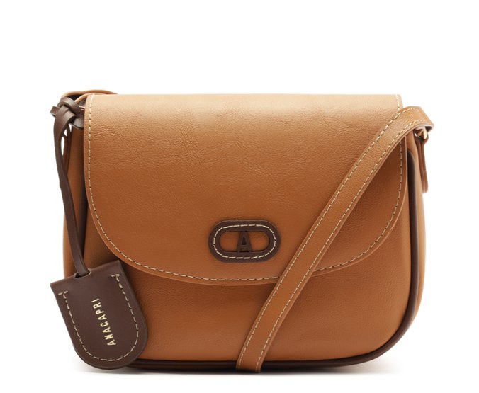 Bolsa Tiracolo Média Costura Ornamental Bicolor Marrom
