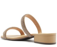 Sandália Mule Salto Bloco Glam Bege