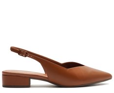 Sapatilha Slingback Salto Bloco Corte Triangular Marrom