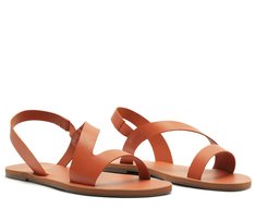 Rasteira Monocolor Tira Curva Couro Laranja