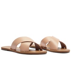 Rasteira Tiras Cruzadas Couro Rosa Blush