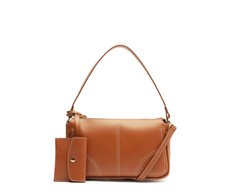 Bolsa Tiracolo Baguete Média Costura Ornamental Marrom