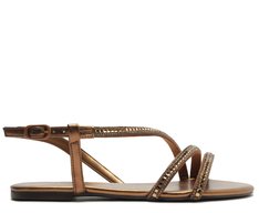 Sandália Tira Curva Cristais Bronze