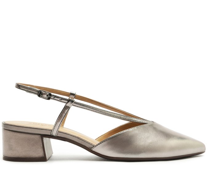 Sapatilha Slingback Salto Bloco Lisa Prateada