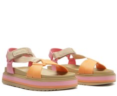 Sandália Papepte Plataforma Laranja e Rosa Confete