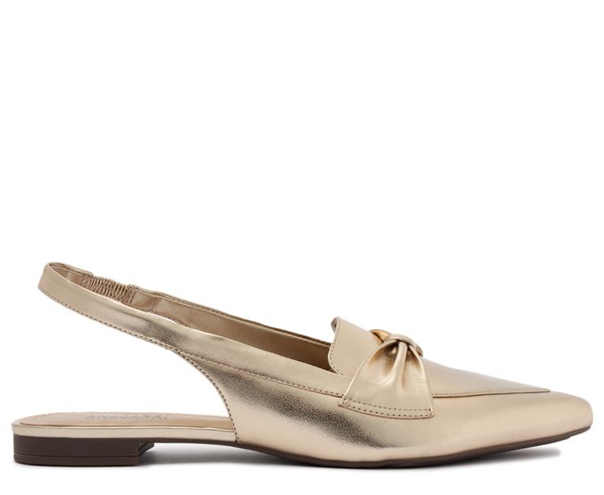 Sapatilha Slingback Verniz Laço Dourada
