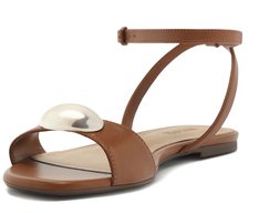 Sandália Rasteira Tira Única Metal Marrom