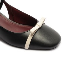 Sapatilha Slingback Salto Bloco Laço Reto Preta E Branca