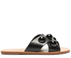 Rasteira Tiras Cruzadas Couro Adorno Preta