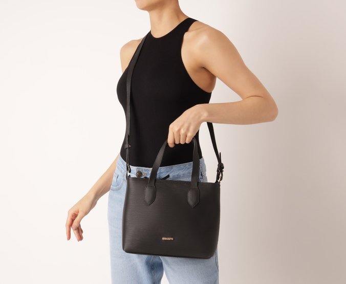Bolsa Tote Média Lenço Estampado Preta