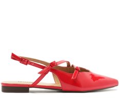 Sapatilha Slingback Bico Fino Duas Tiras Verniz Vermelha