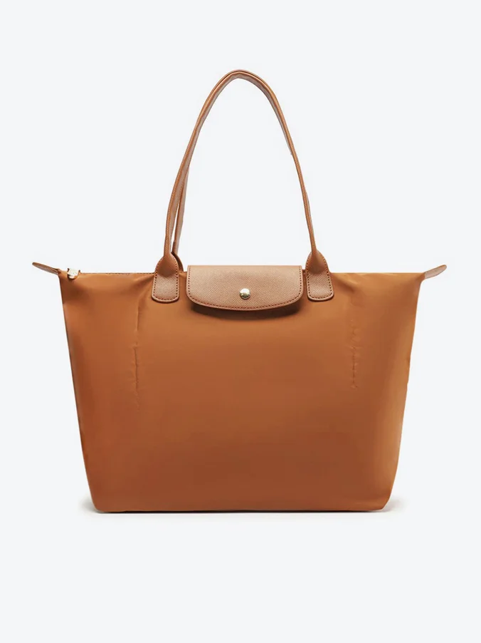 Bolsa Shopping Grande Nylon Botão Marrom