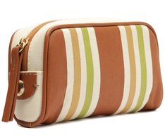 Necessaire Pequena Lona Tricolor Marrom e Verde