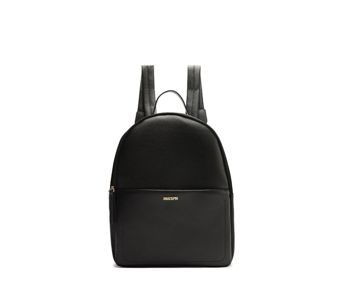 Mochila Média Bolso Frontal Lisa Preta | Anacapri