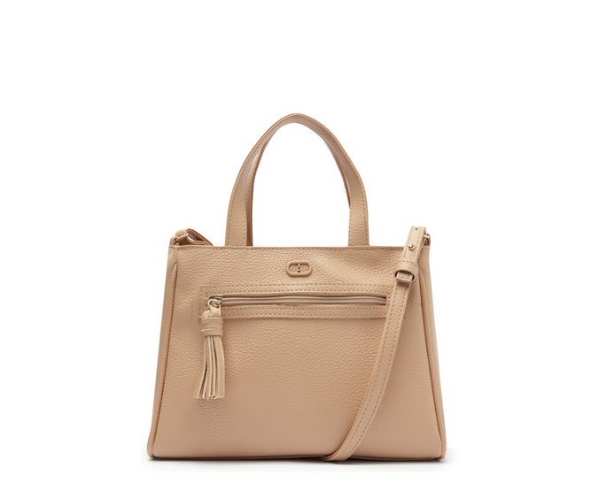 Bolsa Tote Média Bolso Frontal Barbicacho Bege