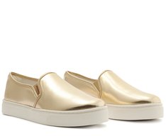Tênis Slip On Sola Alta Liso Dourado
