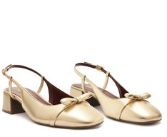 Sapatilha Slingback Salto Bloco Laço Reto Dourada