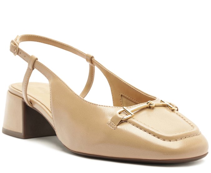 Scarpin Slingback Salto Bloco Bridão Bege