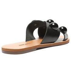 Rasteira Tiras Cruzadas Couro Adorno Preta