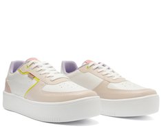 Tênis Branco e Nude Detalhe Multicolorido Pontilhado