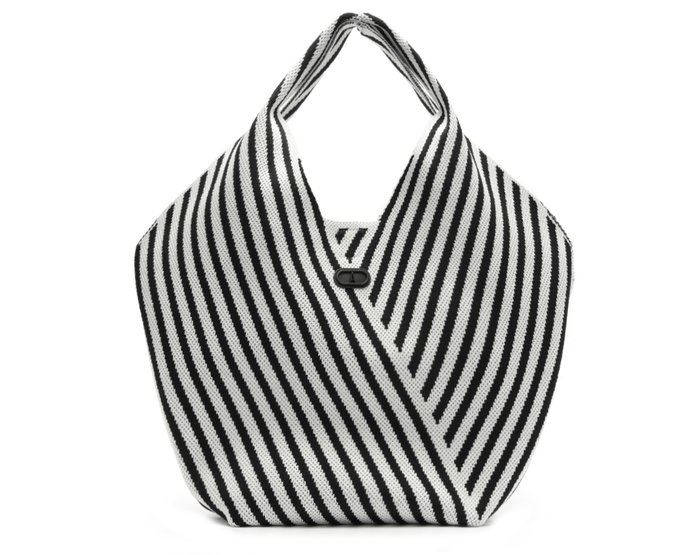 Bolsa Shopping Grande Knit Listrado Preto e Branco