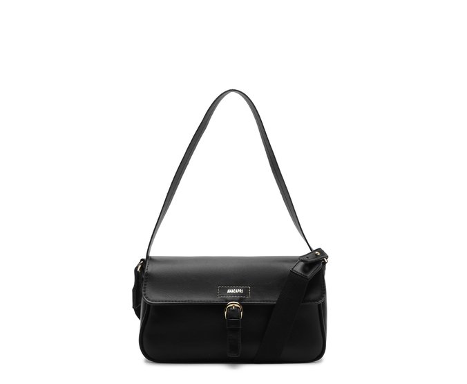 Bolsa Tiracolo Média Baguete Fivela Preta