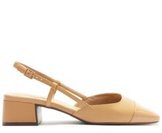 Sapatilha Slingback Salto Bloco Ponta Verniz Bege
