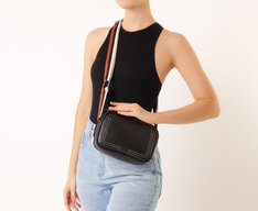 Bolsa Tiracolo Média Alça Bicolor Gorgurão Preta