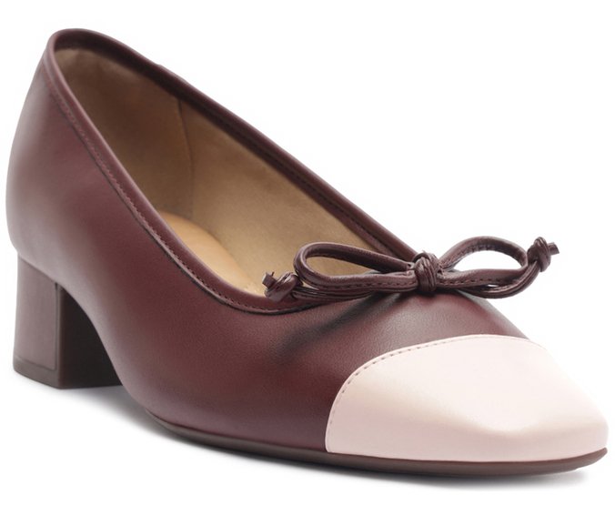 Scarpin Salto Bloco Laço Bicolor Vinho